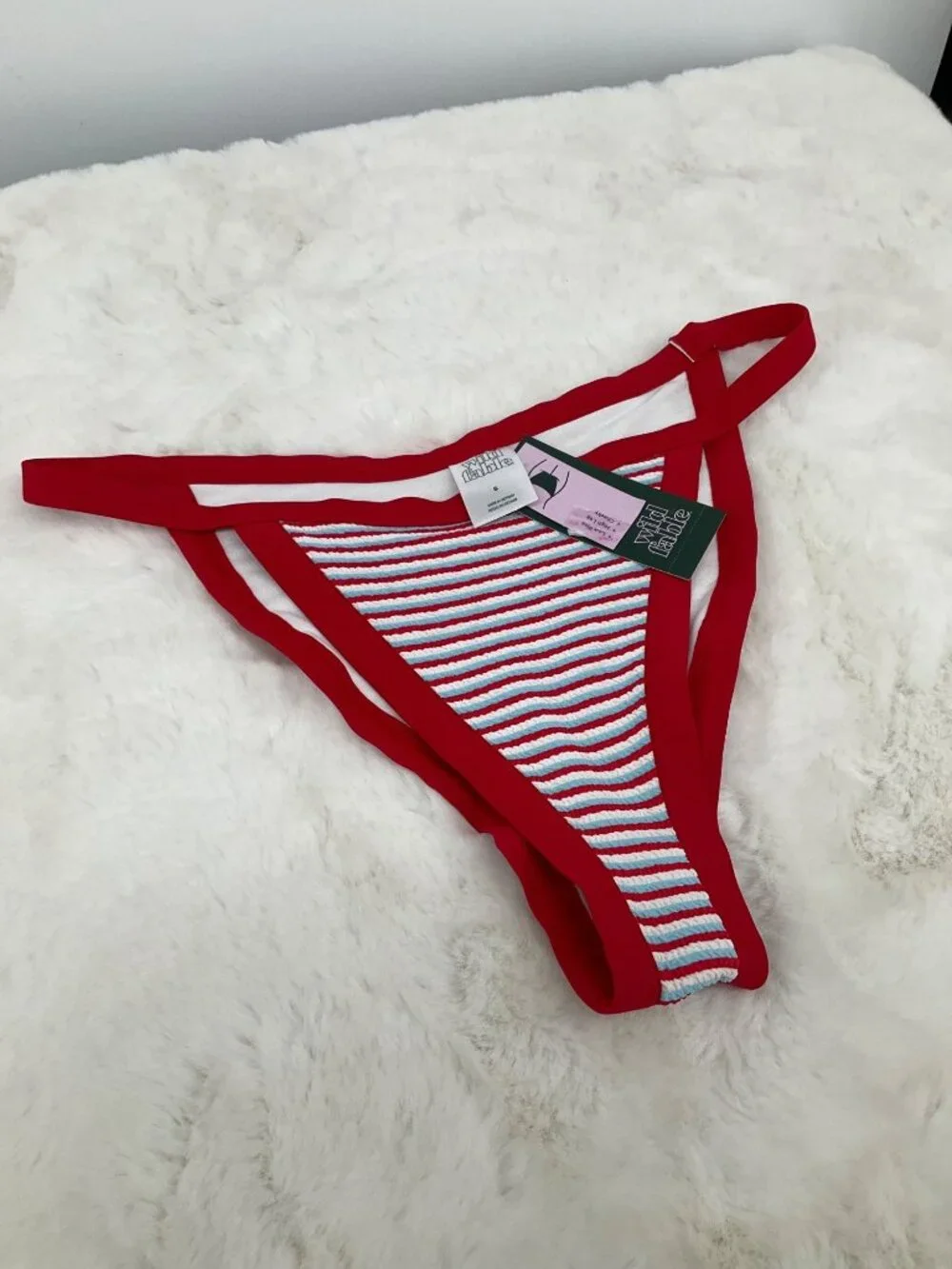 Wild Fable SMALL Red Striped Bikini Bottom Low Rise High Leg Cheeky NEW